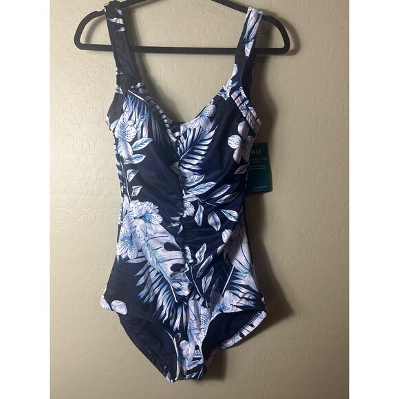 Maxine of Hollywood Women's Standard Spa Shirred Girl Leg One Piece Swimsuit 14 - Picture 2 of 7